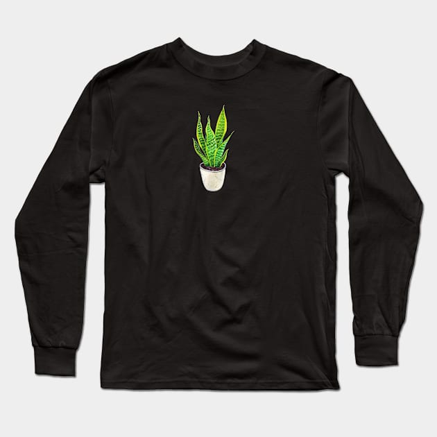 Potted Snake plant Sansevieria Watercolor botanical illustration Long Sleeve T-Shirt by Wolshebnaja